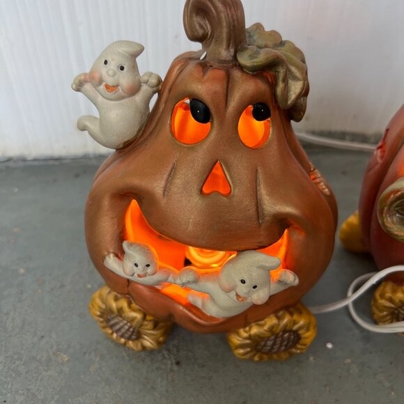 vintage Halloween light up train ghosts, cats, pumpkins sunflowers 3 piece set - Picture 5 of 16
